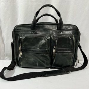 Samsonite Black Leather Laptop Shoulder Briefcase Carrying Bag Work 14-inch.